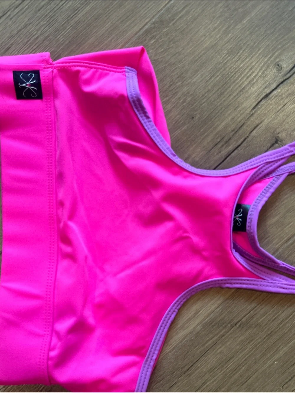 Bright Neon Pink Sports Bra with Lavender Trim